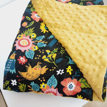 Charger l&#39;image dans la galerie, BIRDS &#39;N&#39; FLOWERS WEIGHTED BLANKET WITH MUSTARD MINKY BACKING