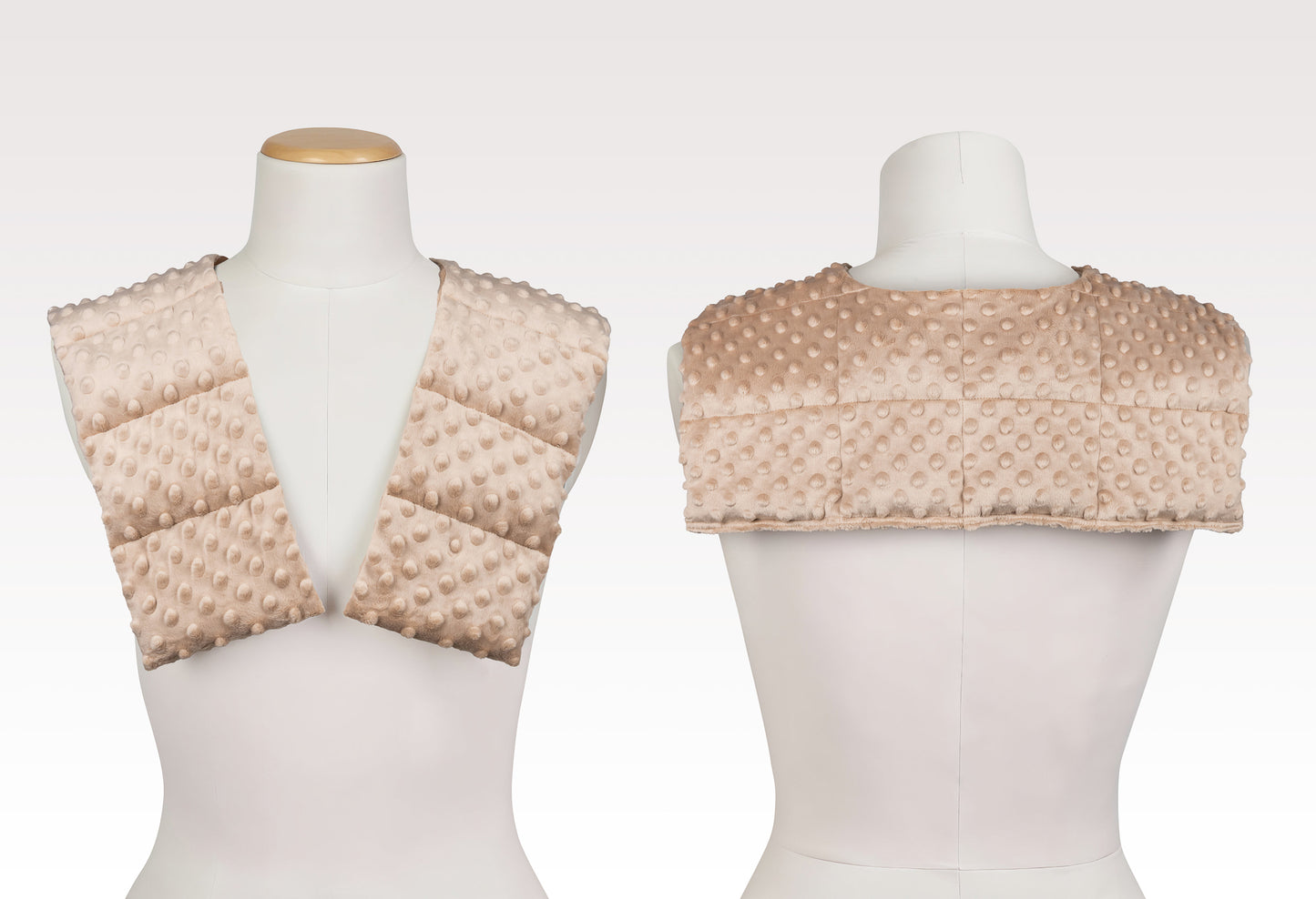 Cappuccino long minky weighted collar from the front and back