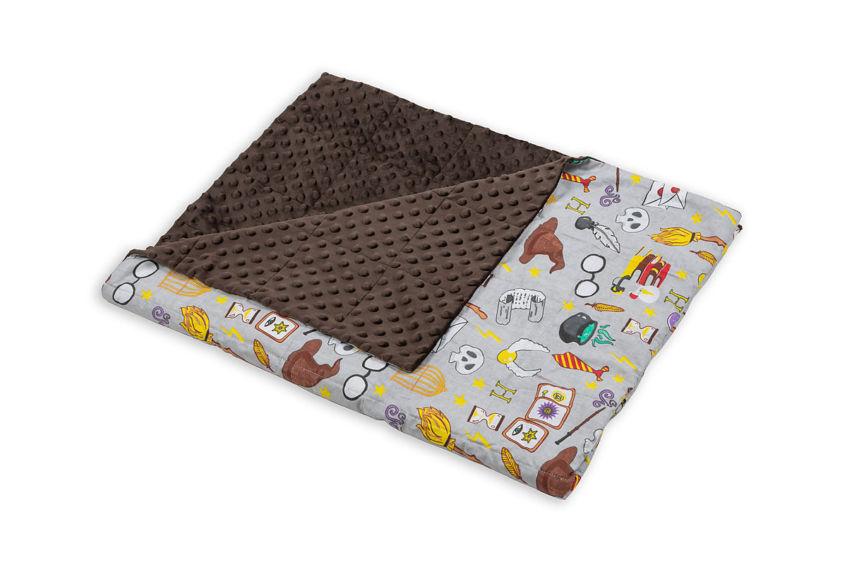 school of magic cotton print weighted blanket with the plush backing
