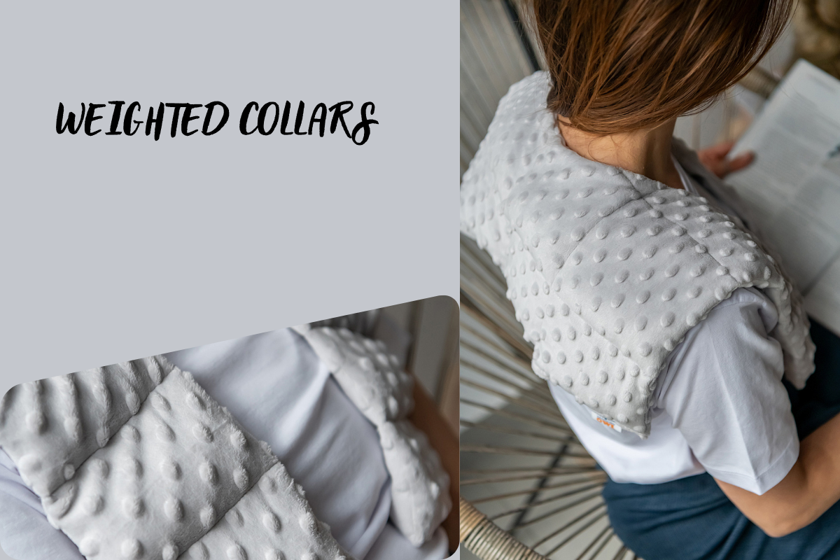 banner with a women sitting with a book and silver weighted collar