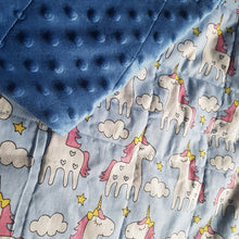 Charger l&#39;image dans la galerie, Unicorn Cotton &amp; Blue Minky Weighted Blanket