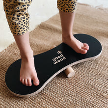 Charger l&#39;image dans la galerie, A GIRL BALANCING ON THE BLACK BALANCE BOARD / TRICK BOARD FOR KIDS- GOOD WOOD