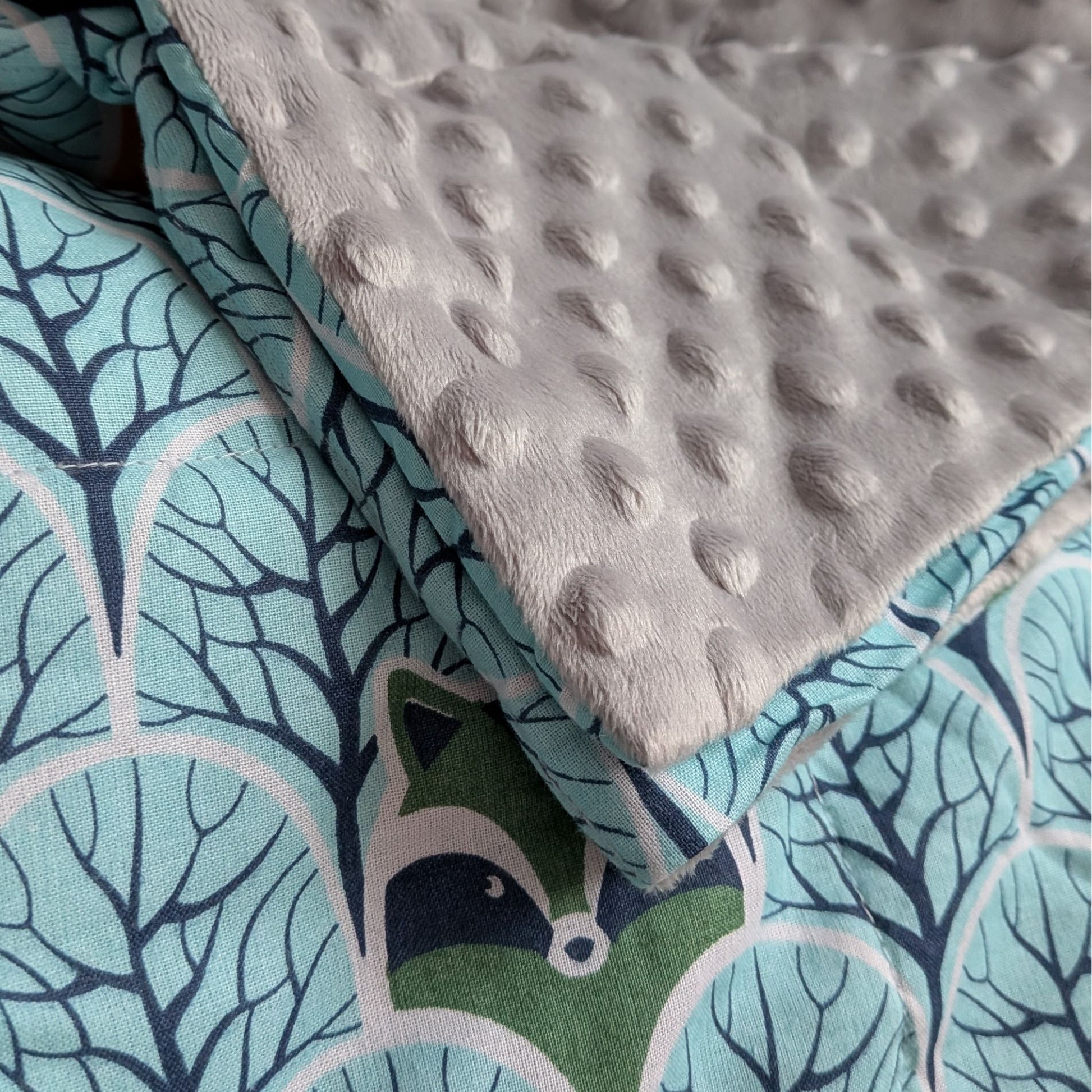 Forest Animals and Light Grey Plush Weighted Blanket