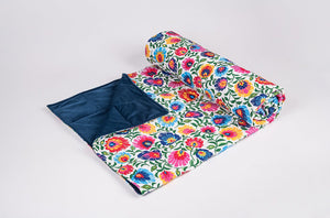 folk cotton weighted blanket made with navy blue velvet by sensory owl