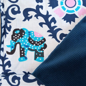 Éléphants indiens 60x80cm avec couverture en velours bleu marine, 2kg