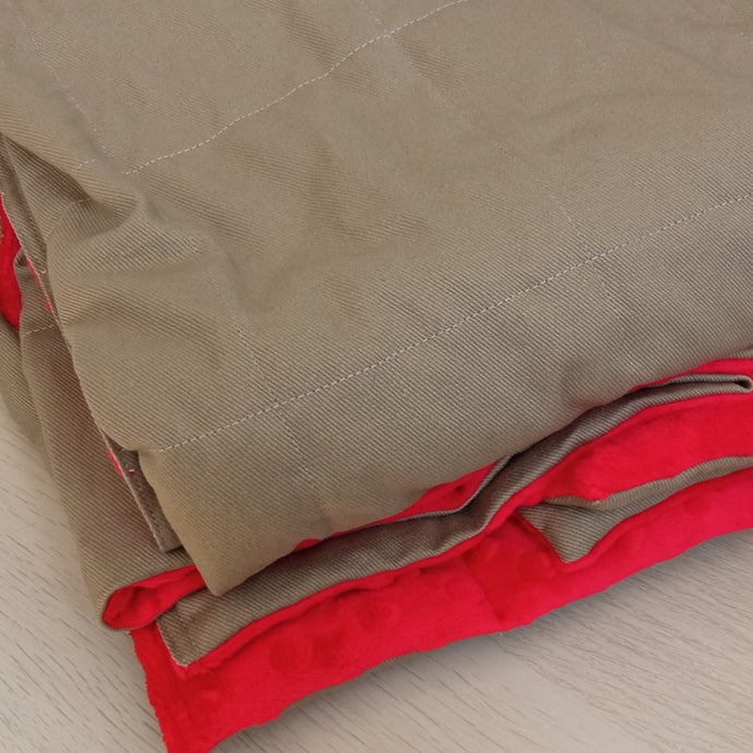 90x120cm, Beige Cotton & Red Minky Blanket, 3.7kg