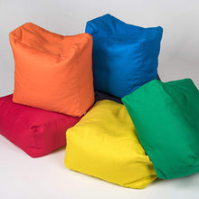 Charger l&#39;image dans la galerie, COTTON SQUARE POUFS ON THE FLOOR IN GREEN, YELLOW, BLUE, RED AND ORANGE| SENSORY OWL