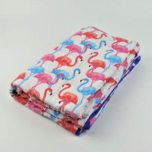 Charger l&#39;image dans la galerie, pink, blue and orange flamingo pattern weighted blanket by sensory owl